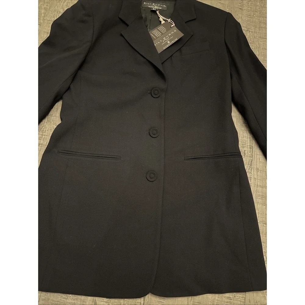 Bill Burns Nordstrom Women's Blazer Size 2 Black 2 Button Pure Wool Business USA